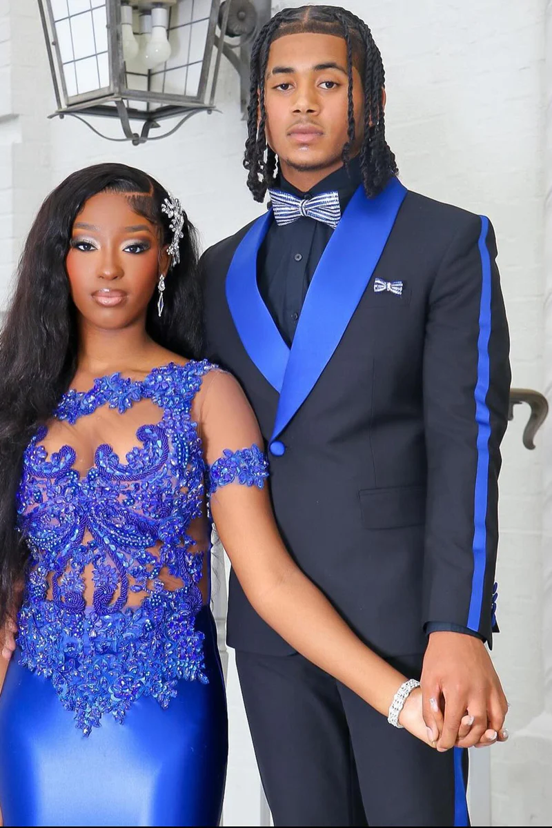 Black Prom Suit with Blue Shawl Lapel - Image 2