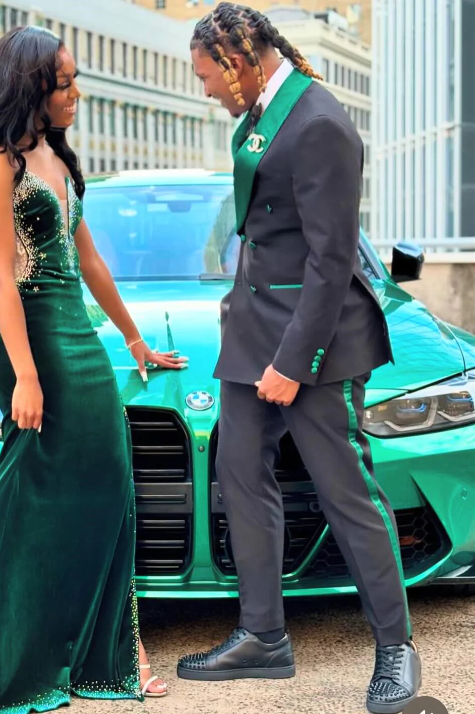 Black Shawl Lapel Double-Breasted Prom Suit - Image 2