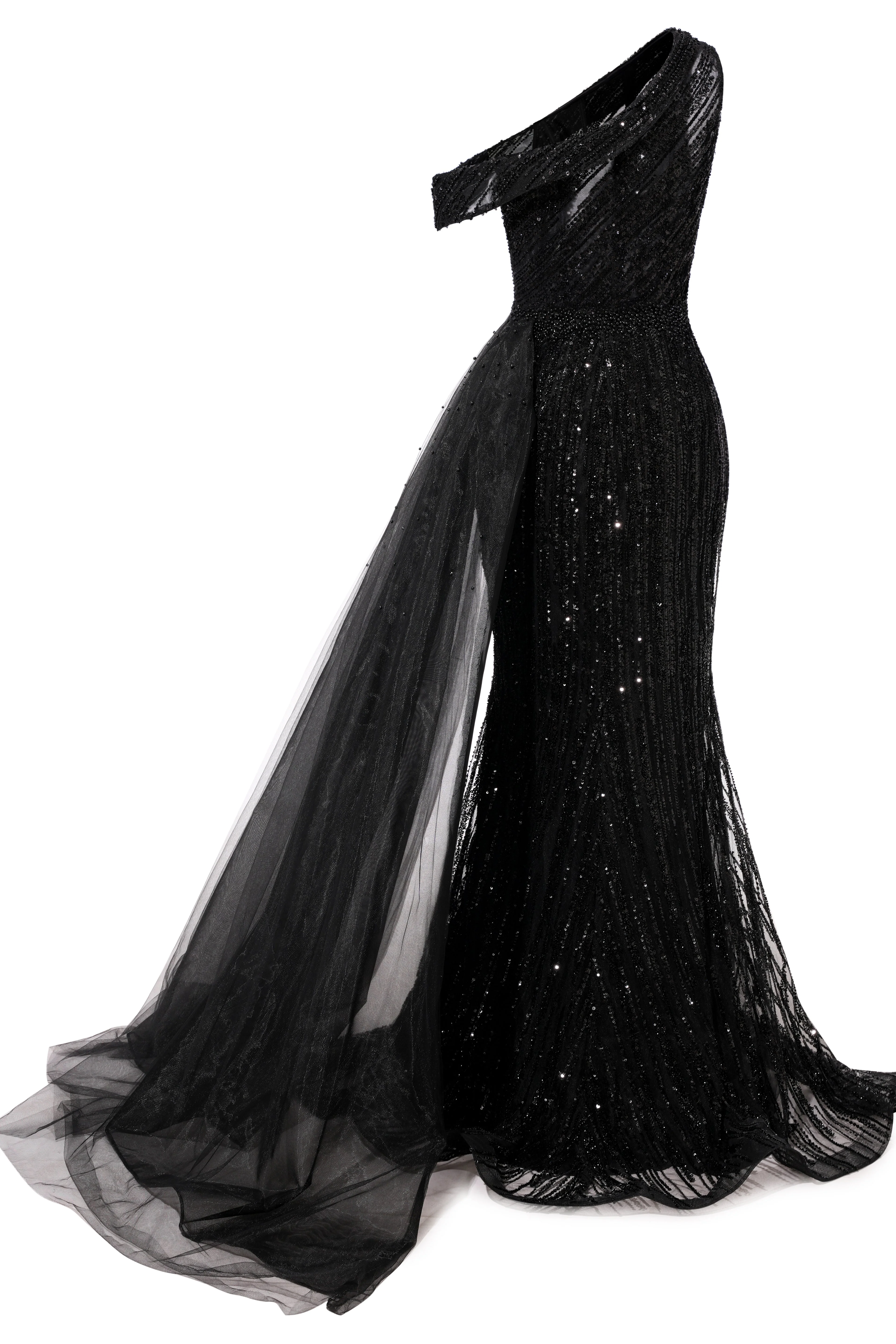 Black Sparkle One shoulder Court Train Evening Dresses - Image 4