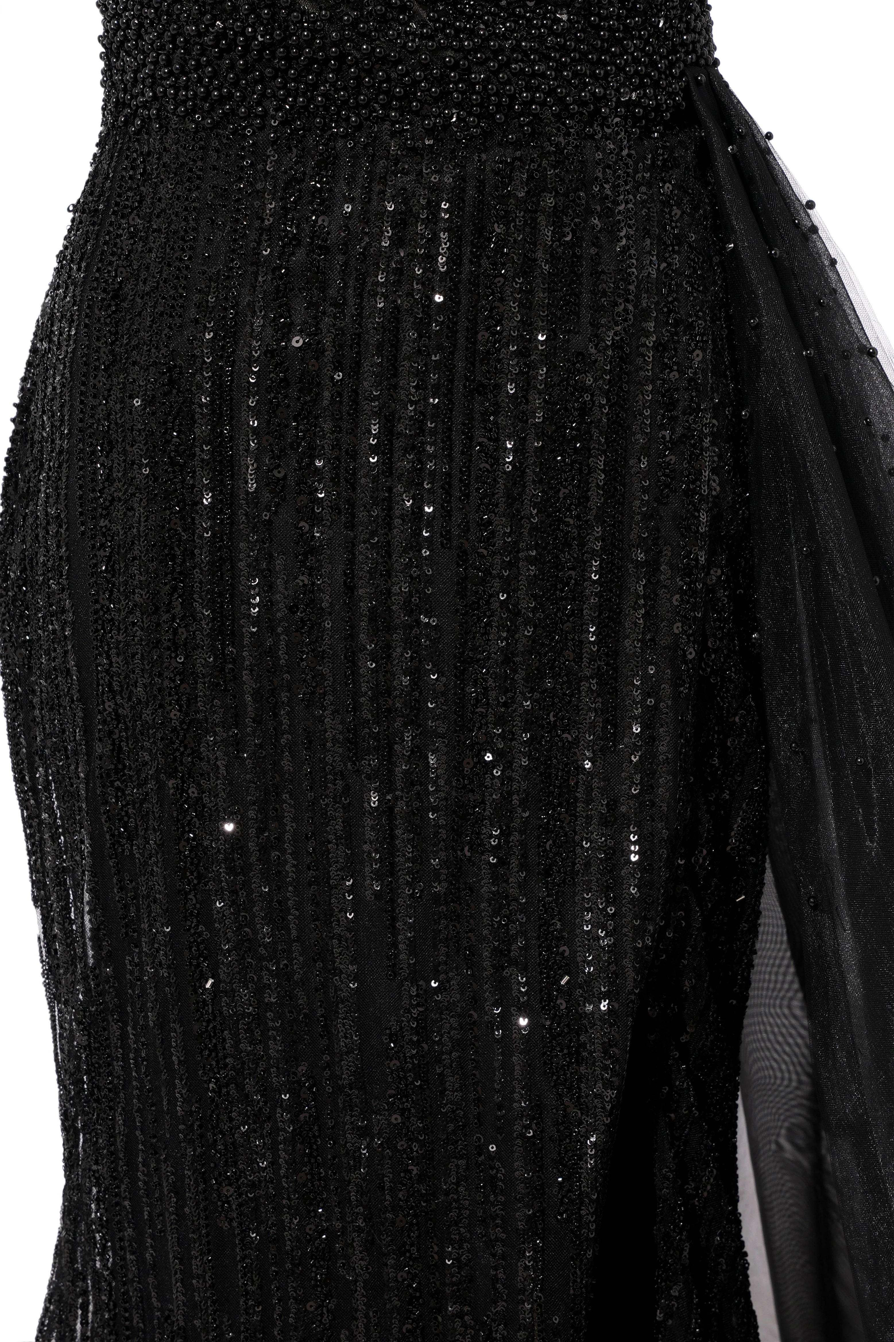 Black Sparkle One shoulder Court Train Evening Dresses - Image 7