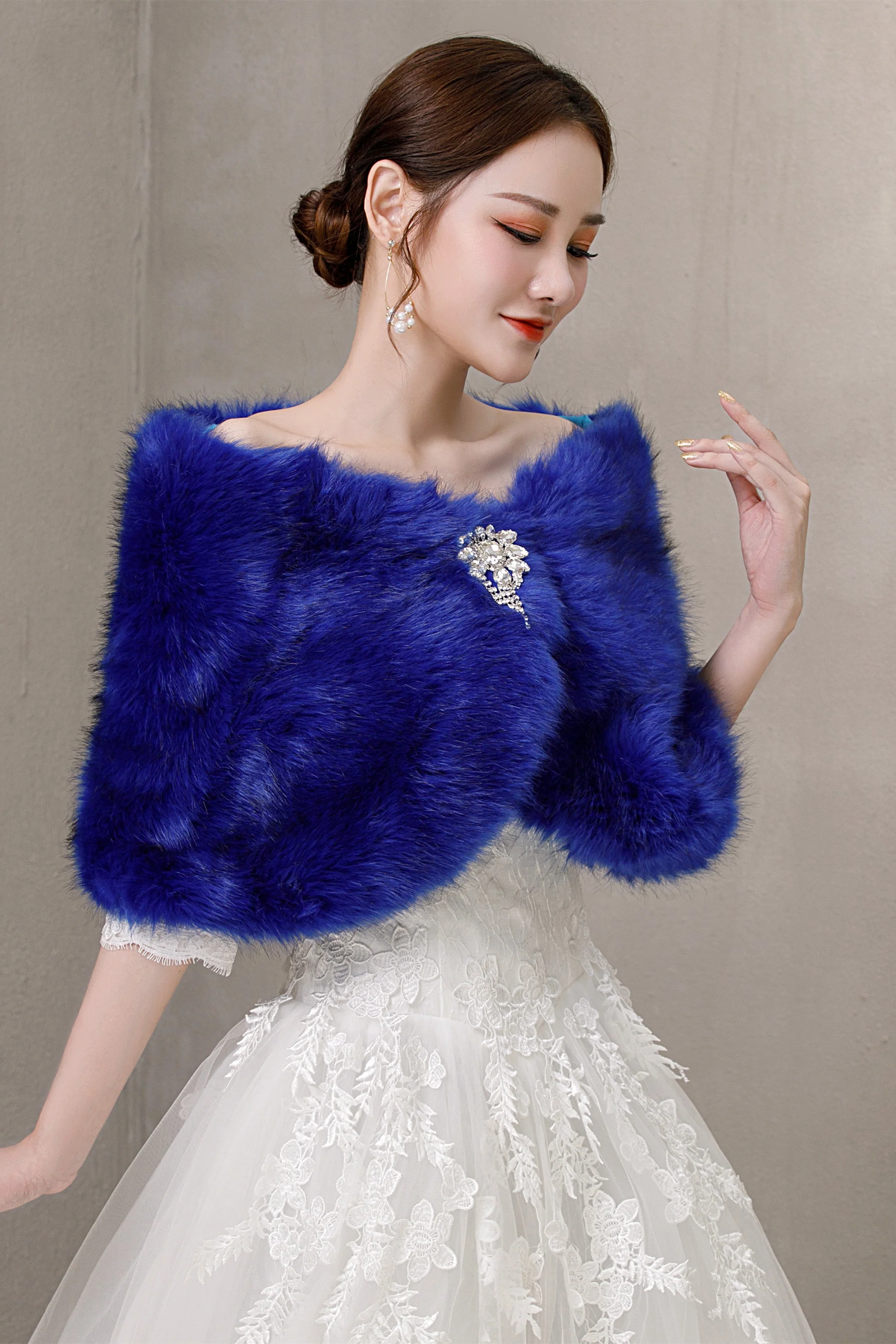 Royal Blue Ball-Style Wedding Gown Shawl - Image 2
