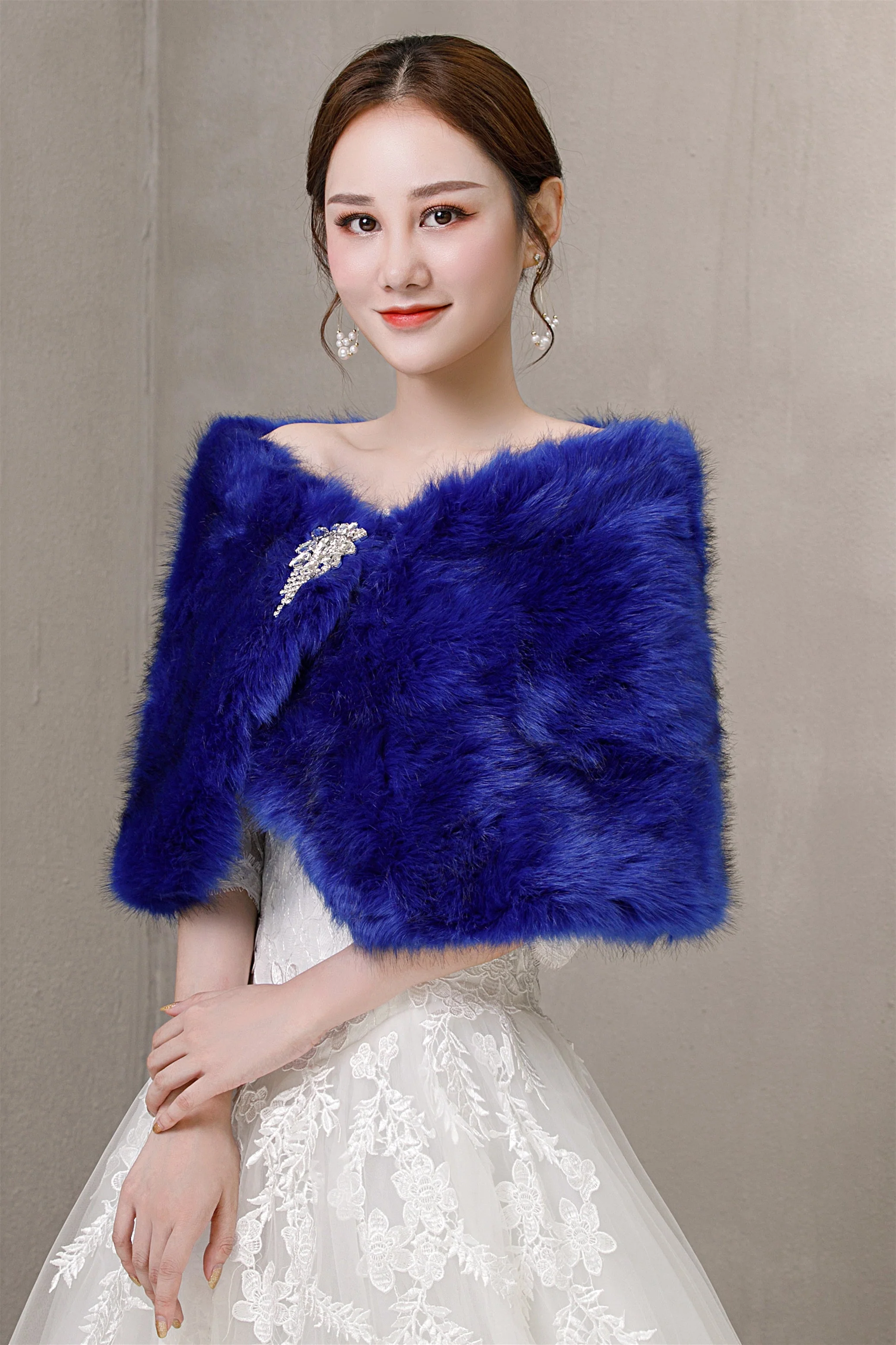 Royal Blue Ball-Style Wedding Gown Shawl - Image 4