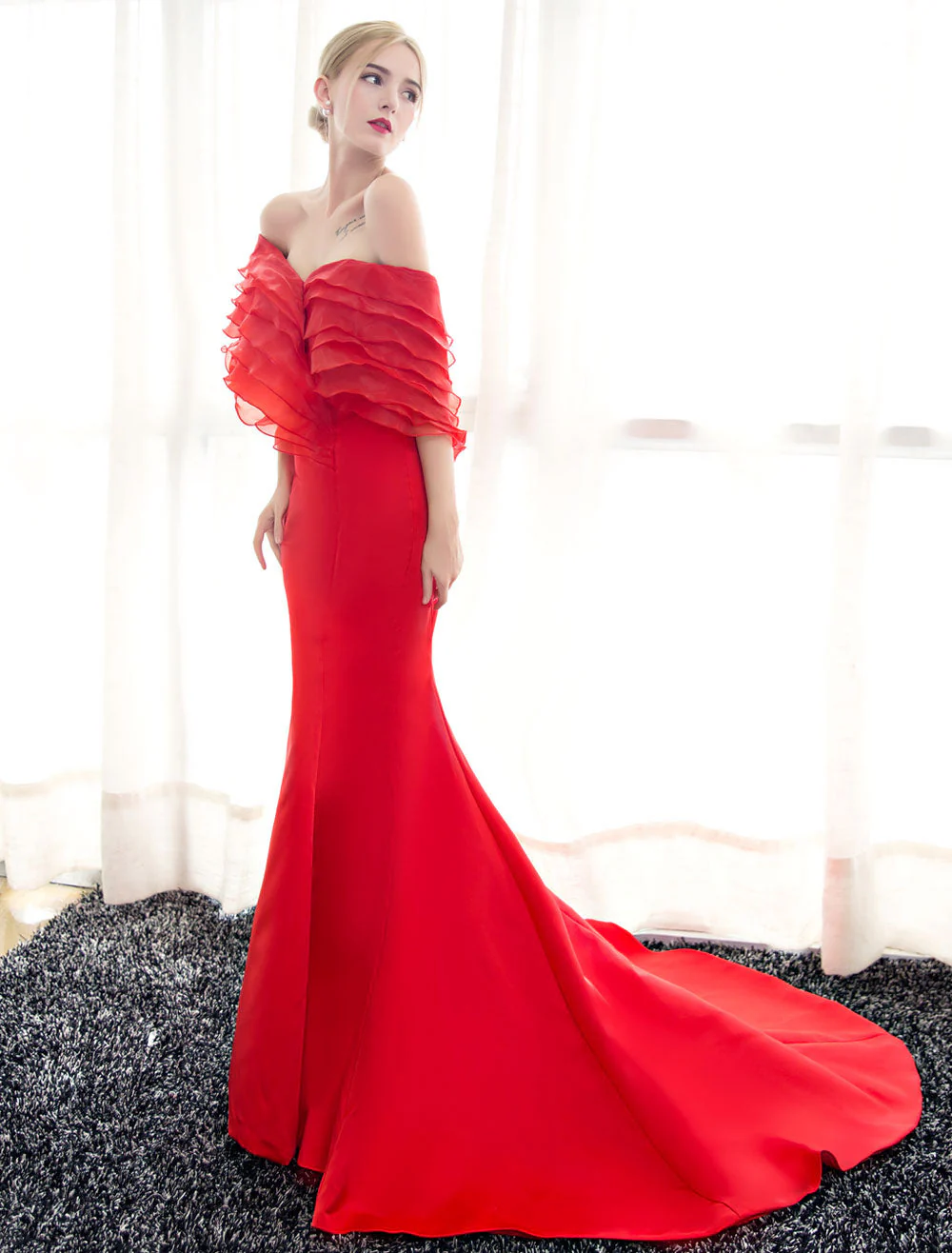 Glamorous Blue Evening Dresses Off Shoulder Mermaid Evening Gown Pleated Satin Formal Dress With Train wedding guest dress - Image 12