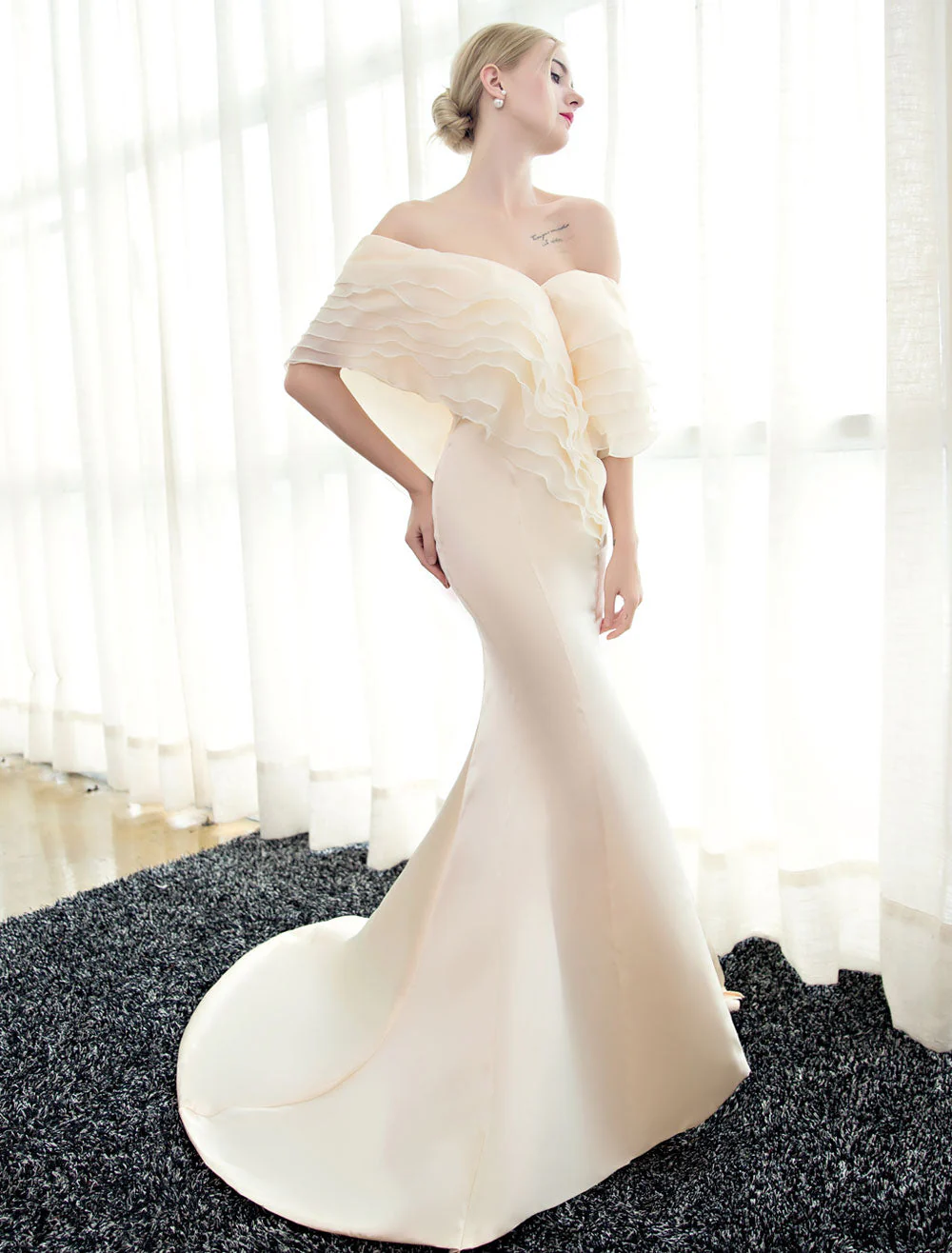 Glamorous Blue Evening Dresses Off Shoulder Mermaid Evening Gown Pleated Satin Formal Dress With Train wedding guest dress - Image 17