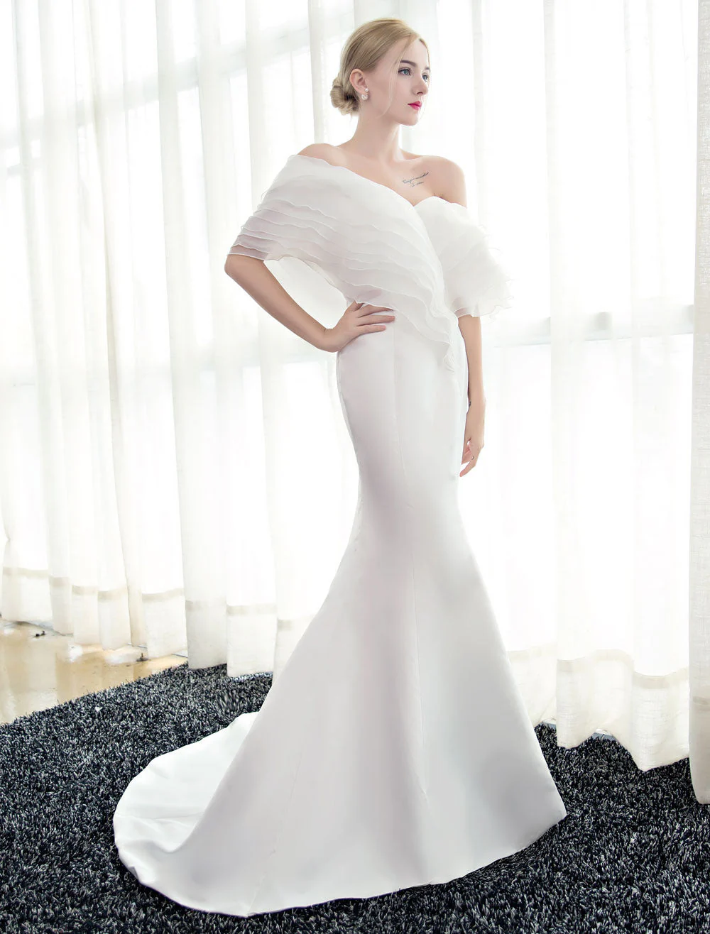 Glamorous Blue Evening Dresses Off Shoulder Mermaid Evening Gown Pleated Satin Formal Dress With Train wedding guest dress - Image 19