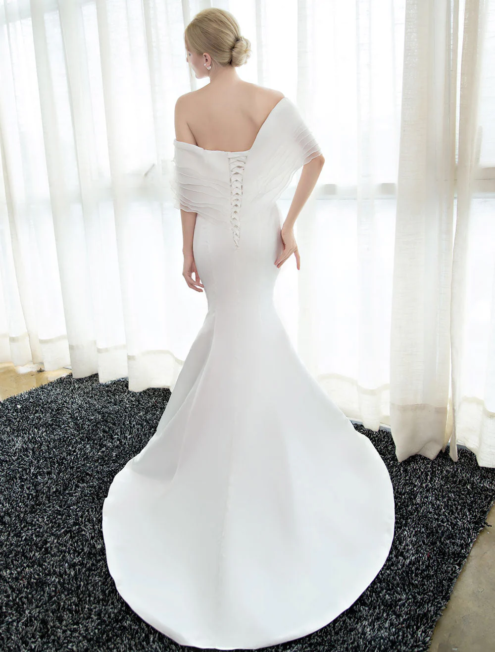 Glamorous Blue Evening Dresses Off Shoulder Mermaid Evening Gown Pleated Satin Formal Dress With Train wedding guest dress - Image 20