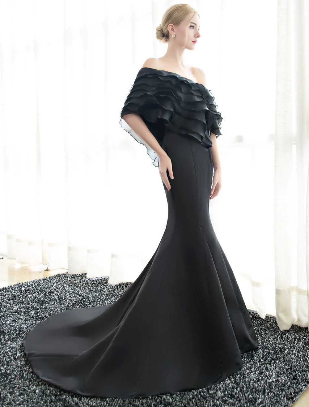 Glamorous Blue Evening Dresses Off Shoulder Mermaid Evening Gown Pleated Satin Formal Dress With Train wedding guest dress - Image 21