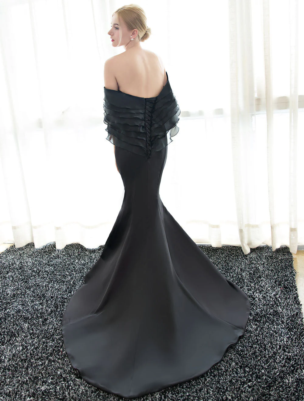 Glamorous Blue Evening Dresses Off Shoulder Mermaid Evening Gown Pleated Satin Formal Dress With Train wedding guest dress - Image 22