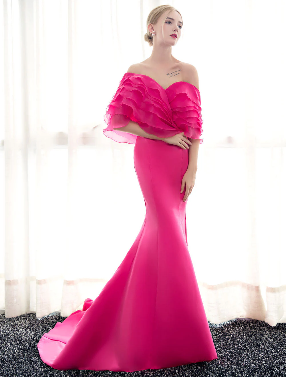 Glamorous Blue Evening Dresses Off Shoulder Mermaid Evening Gown Pleated Satin Formal Dress With Train wedding guest dress - Image 8