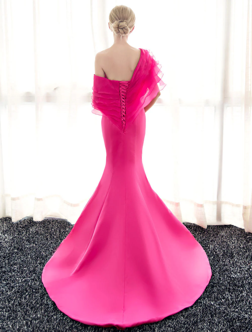Glamorous Blue Evening Dresses Off Shoulder Mermaid Evening Gown Pleated Satin Formal Dress With Train wedding guest dress - Image 9