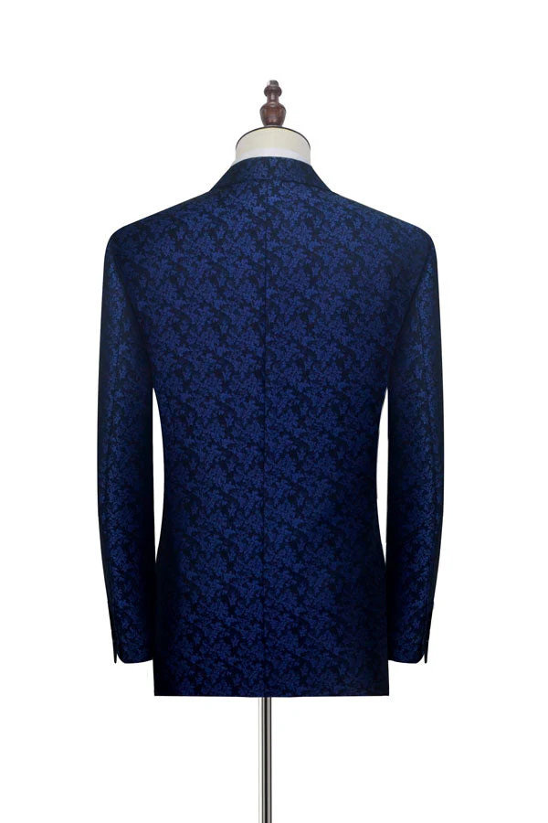 Blue Floral Patter Tuxedos for Wedding Black Velvet Peak Collar Prom Suits - Image 2