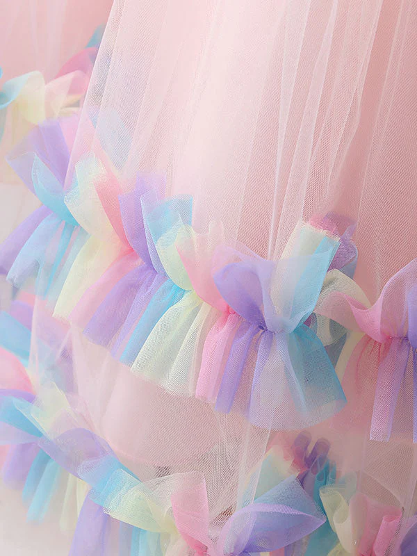 Blue Jewel Neck Tulle Sleeveless Ankle-Length Bows Kids Social Party Dresses Princess Dress - Image 10