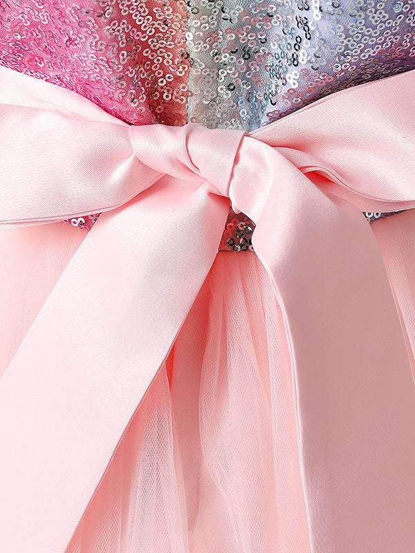 Blue Jewel Neck Tulle Sleeveless Ankle-Length Bows Kids Social Party Dresses Princess Dress - Image 9