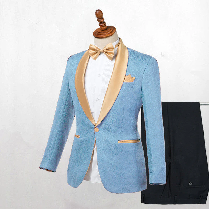 Blue One Button Shawl Lapel Best Fitted Wedding Suits for men - Image 2