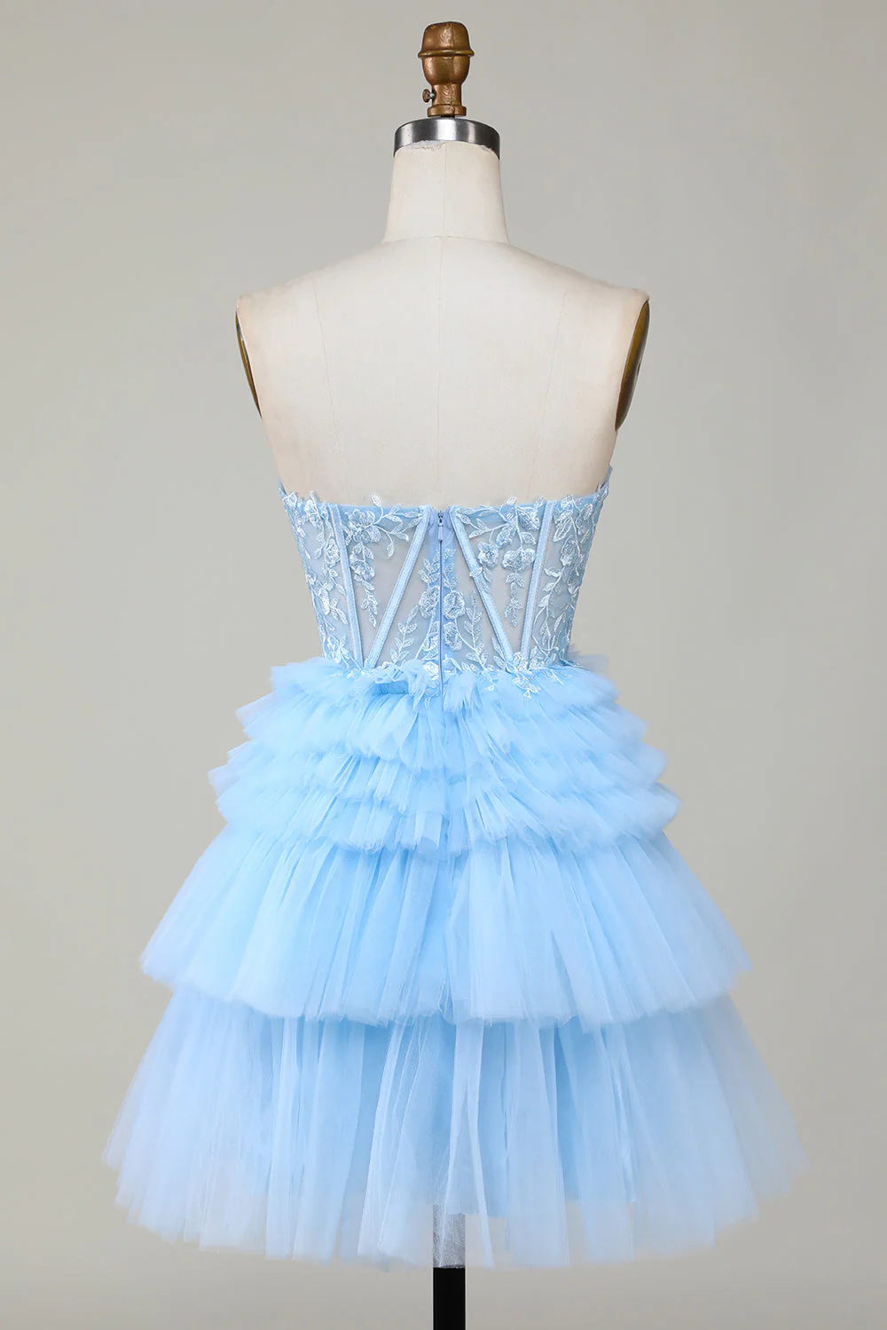 Blue Sweetheart A-Line Corset Short Homecoming Dress with Ruffles - Image 2