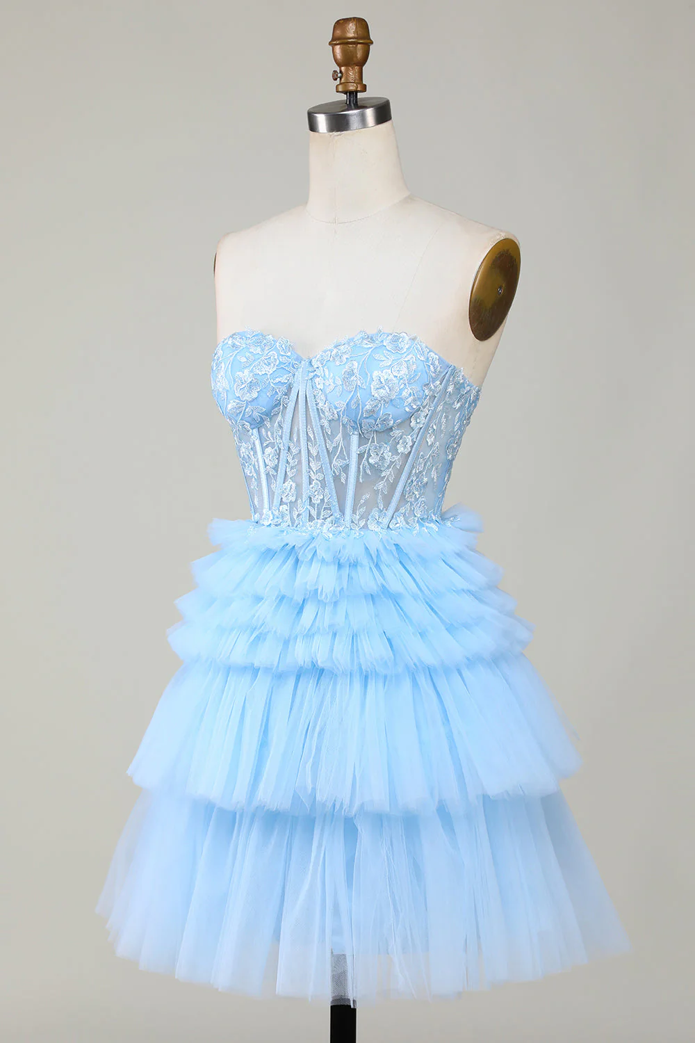 Blue Sweetheart A-Line Corset Short Homecoming Dress with Ruffles - Image 3