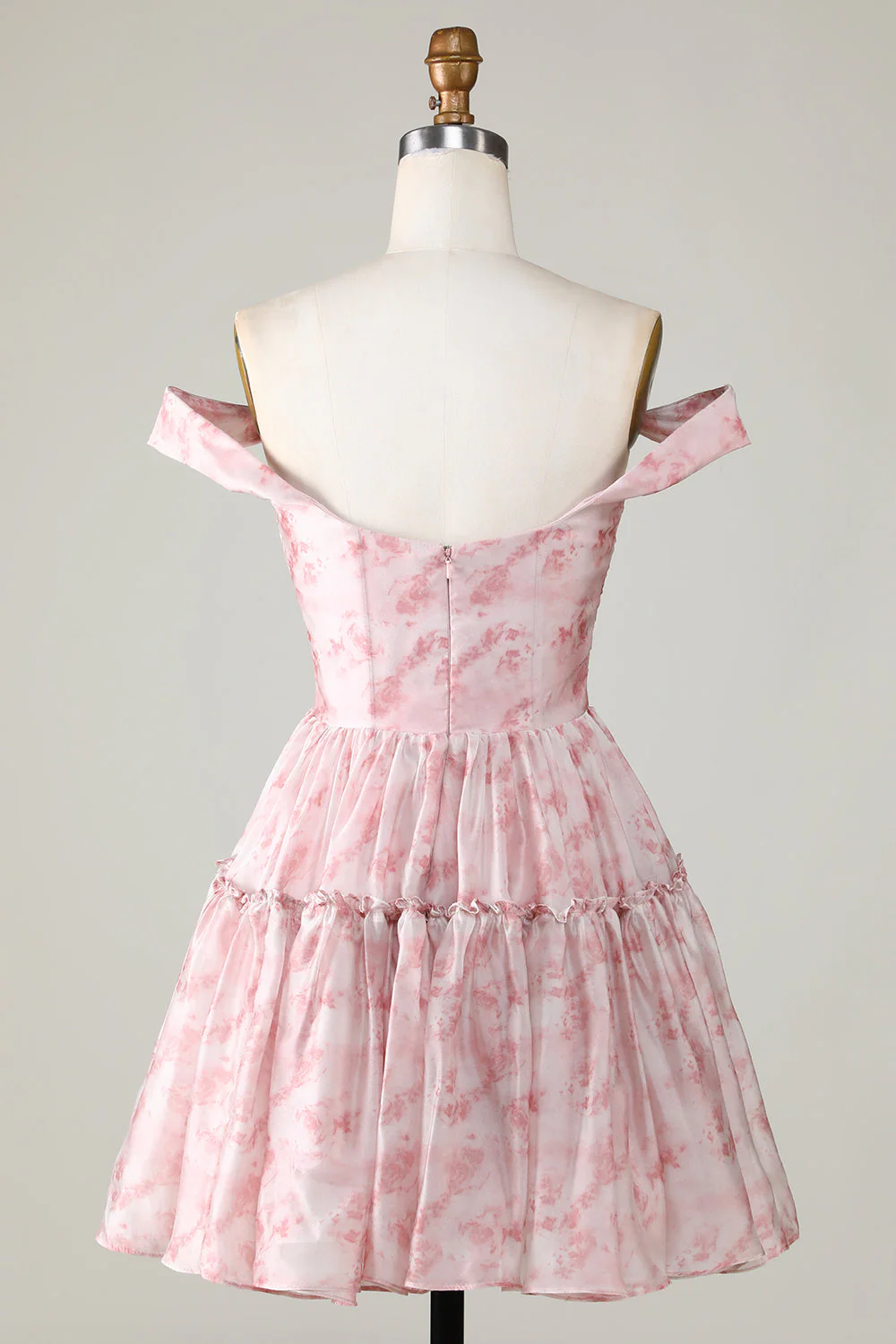 Blush Printed A-Line Homecoming Dress with Ruffles - Image 2