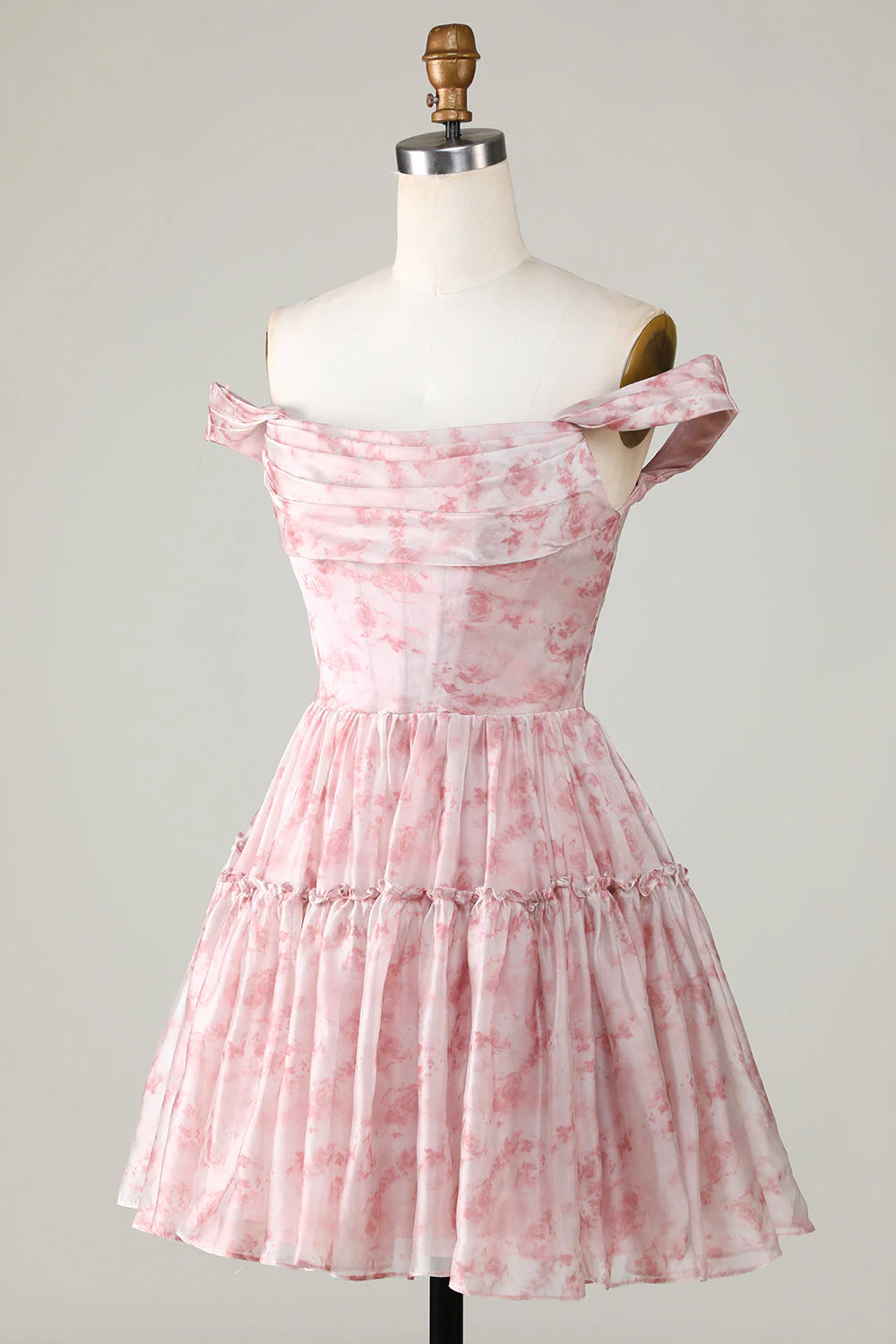 Blush Printed A-Line Homecoming Dress with Ruffles - Image 3