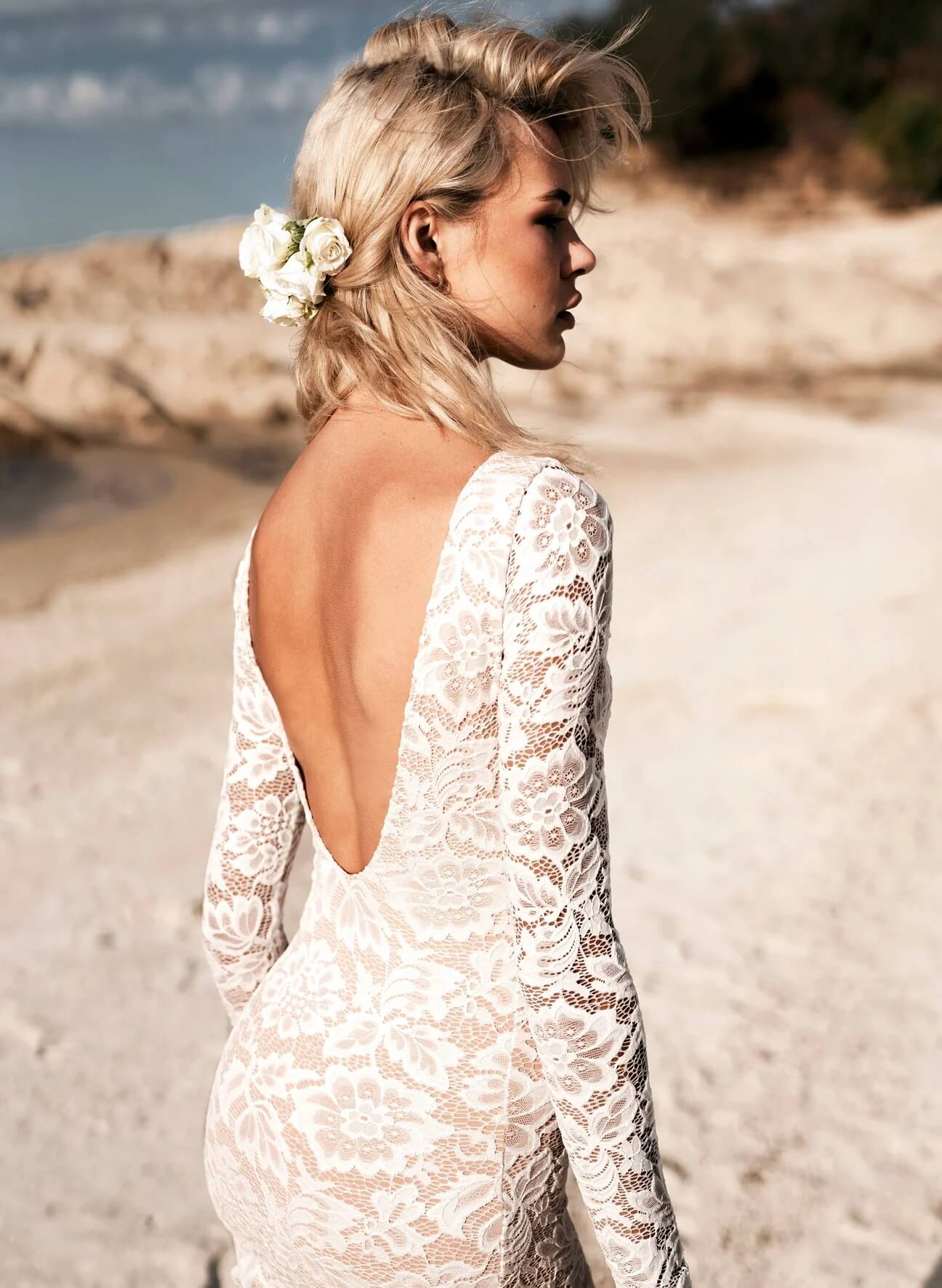 Boho Garden Lace Trumpet Mermaid Fitted Long Sleeves Wedding Dresses Court Train - Image 3