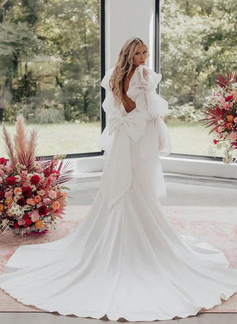 Boho Garden Mermaid Fitted Wedding Dress Open Back Bow - Image 2