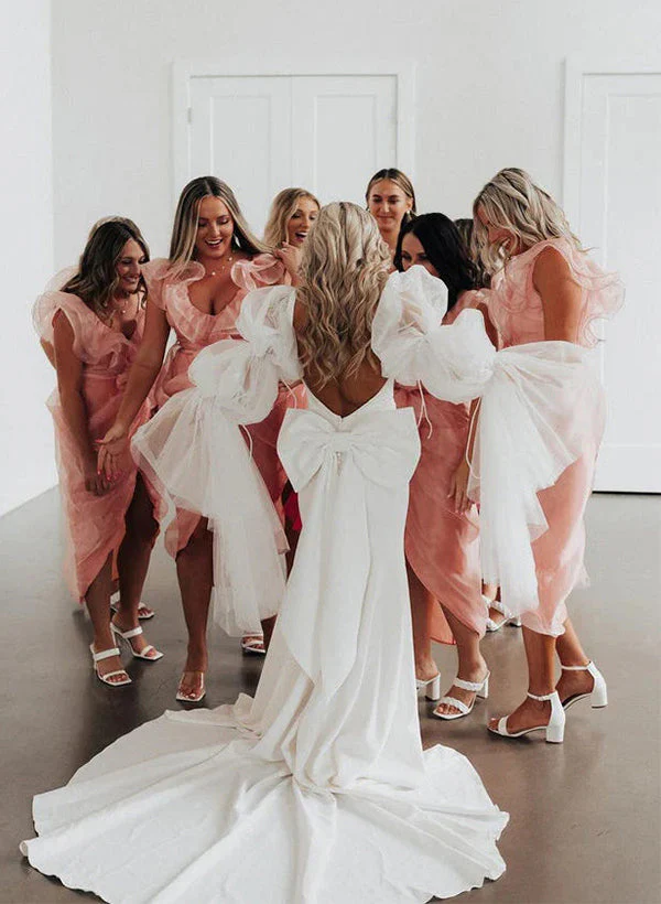 Boho Garden Mermaid Fitted Wedding Dress Open Back Bow - Image 4