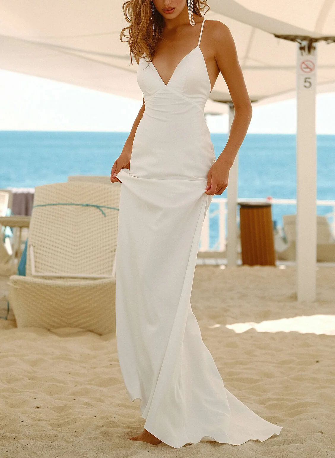 Boho Garden Summer Beach Charmeuse Wedding Dress Open Back Spaghetti Straps V-Neck - Image 2