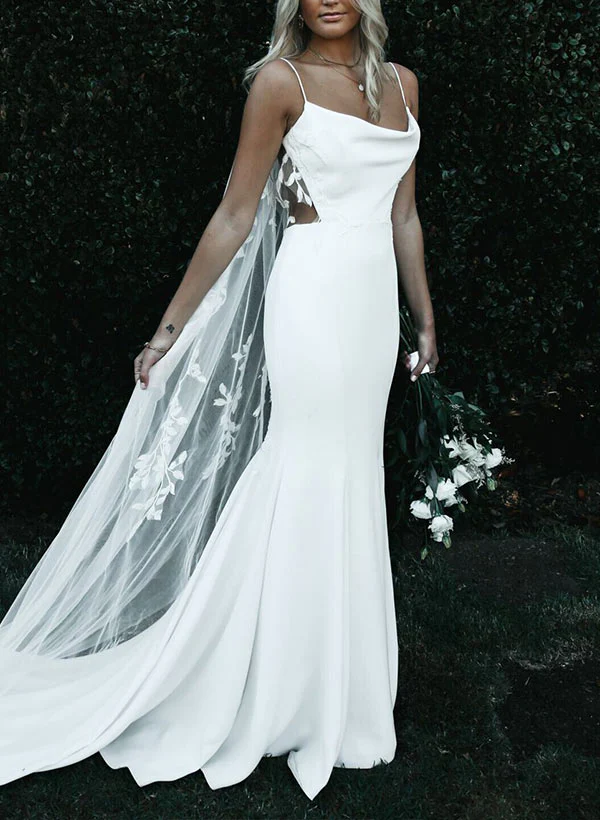 Boho Garden Summer Beach Cowl Neck Sleeveless Court Train Lace Wedding Dresses - Image 3