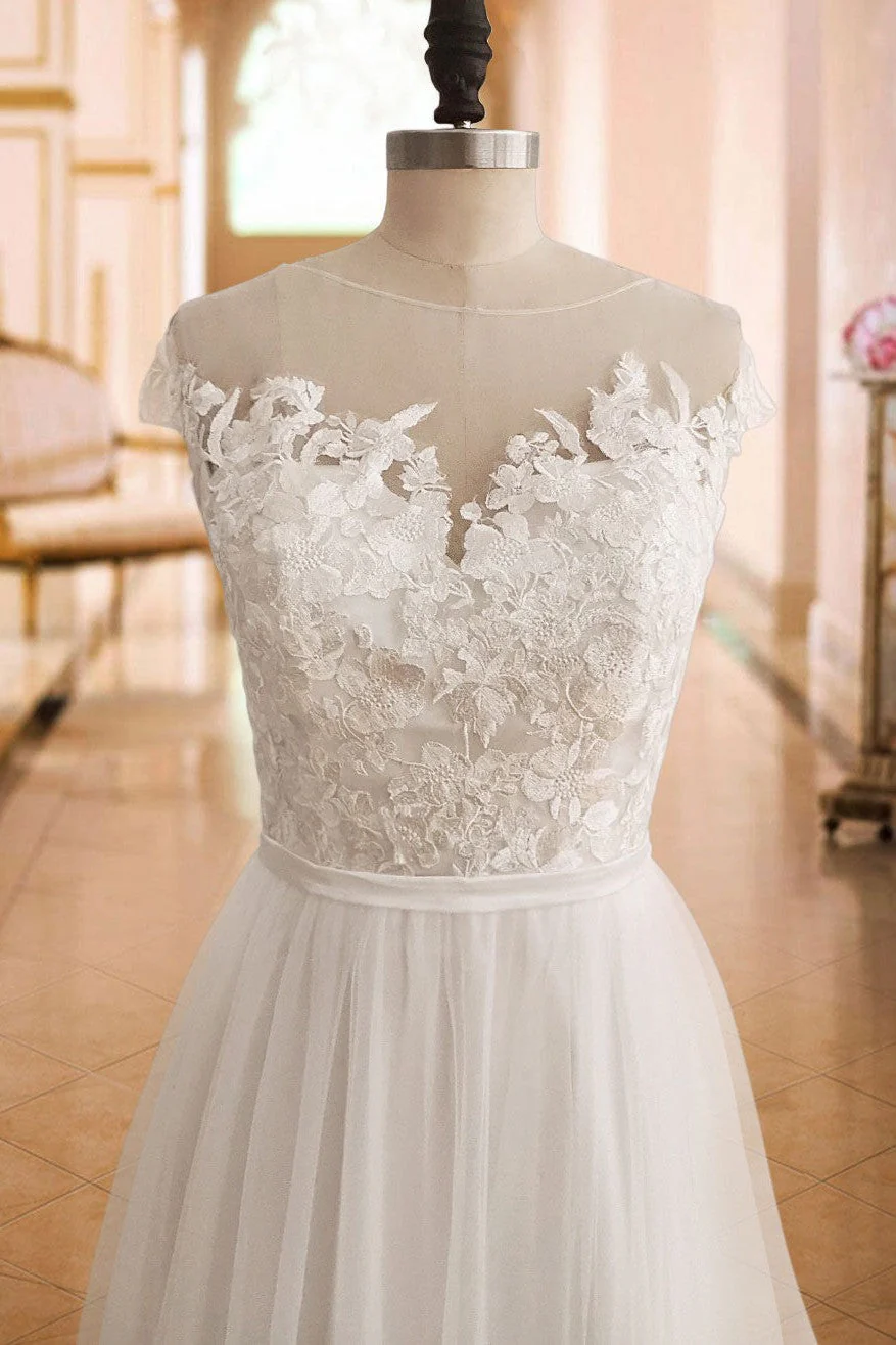 Boho Wedding Dresses Lace Off The Shoulder Short Sleeve Long Split Front Bridal Dress With Train - Image 5