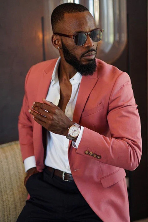 Classy Pink Two-Pieces Peaked Lapel Men's Prom Suits - Image 2