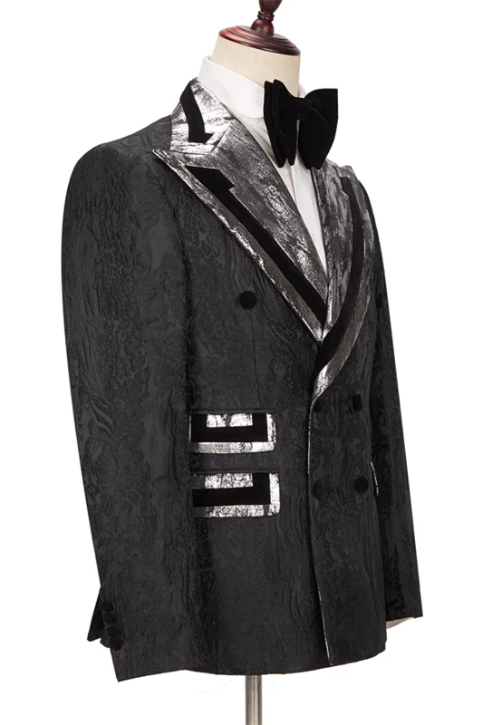 Classy Black Peaked Lapel Double Breasted Men Suits Online - Image 3