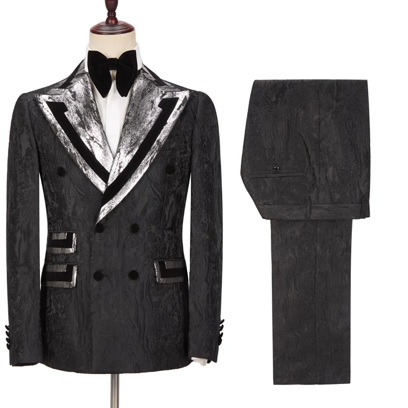 Classy Black Peaked Lapel Double Breasted Men Suits Online - Image 5