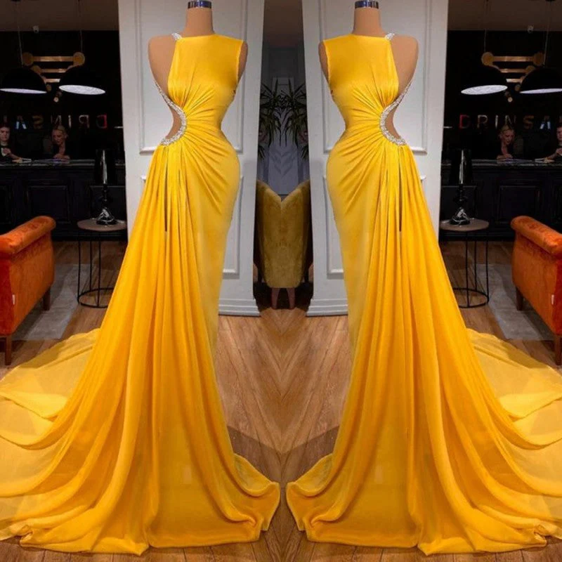 Bright Yellow Long Prom Dress Mermaid With Slit - Image 2