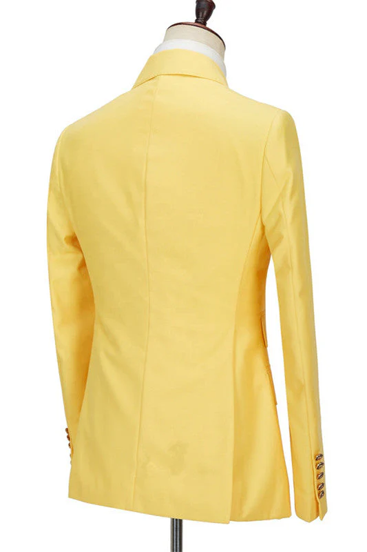 Chic Yellow Double Breasted Peaked Lapel Slim Fit Bespoke Men Suits - Image 2
