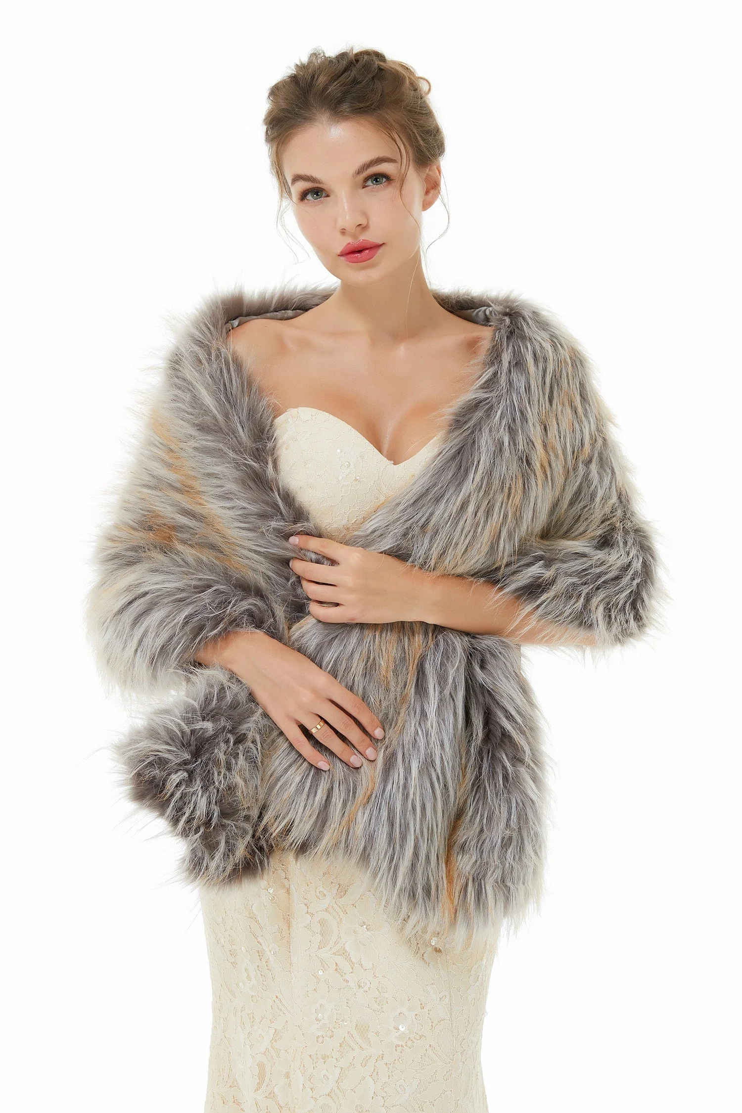 Brown Faux Fur Shawl For Bride For Winter - Image 4