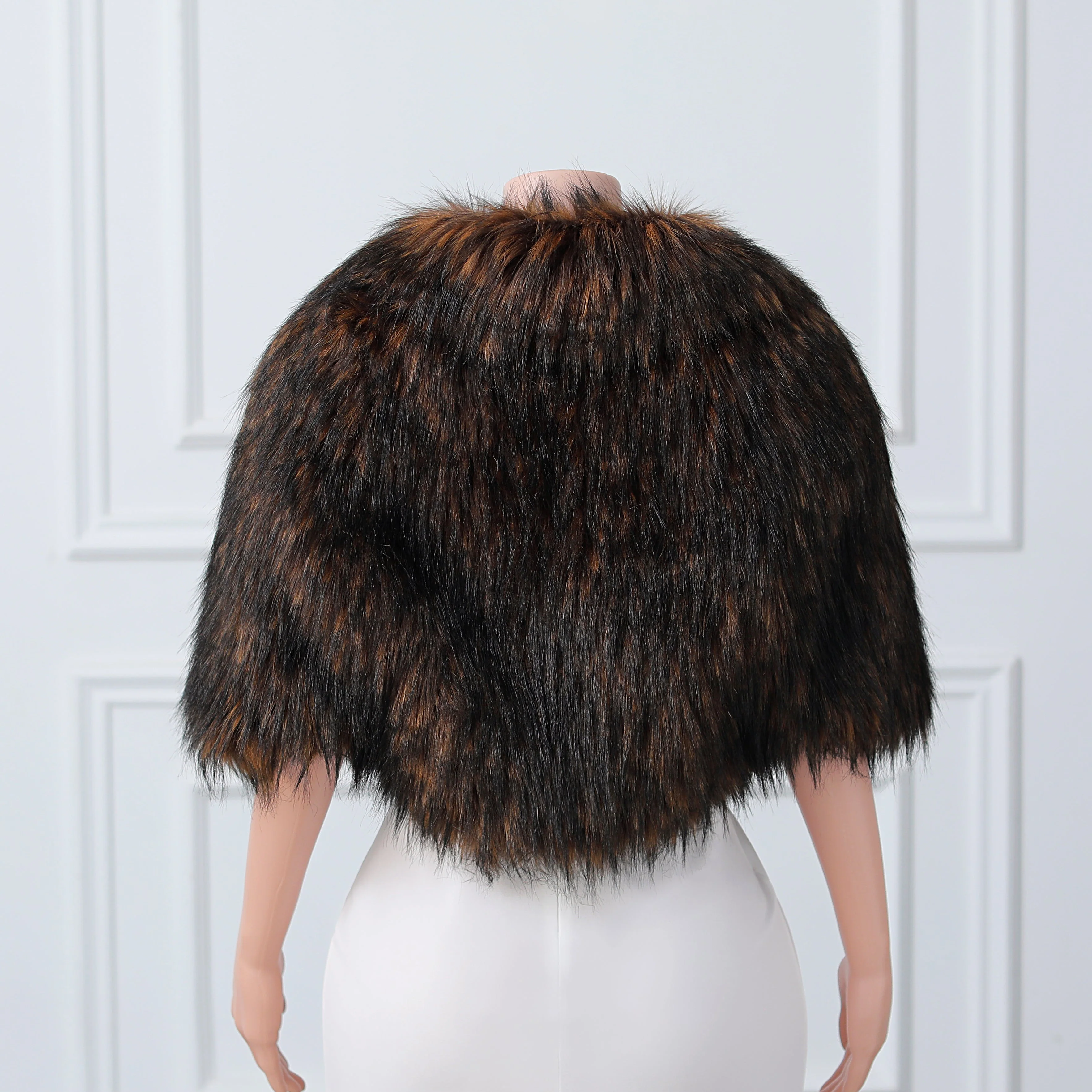 Brown Pointed Butterfly Soft Winter Wedding Faux Fur Shawl - Image 2