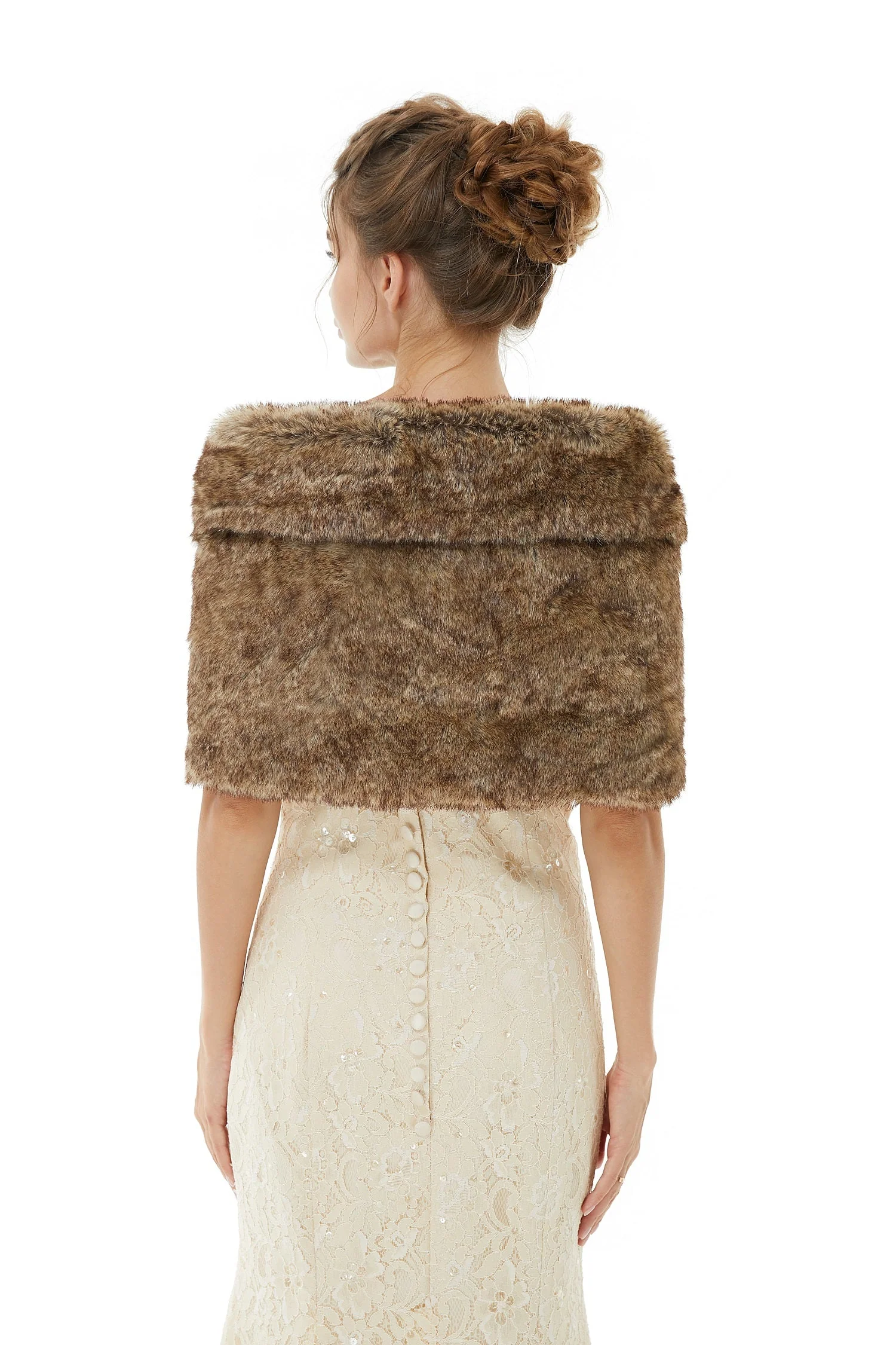 Brown Wedding Shrug Faux Fur Stole Fluffy Bridal Wrap Shawl - Image 4