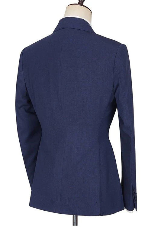 Dark Navy Bespoke Peaked Lapel Ruffles Men Suits - Image 2