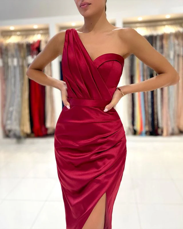 Elegant One Shoulder Short Prom Dress Online With Slit - Image 3