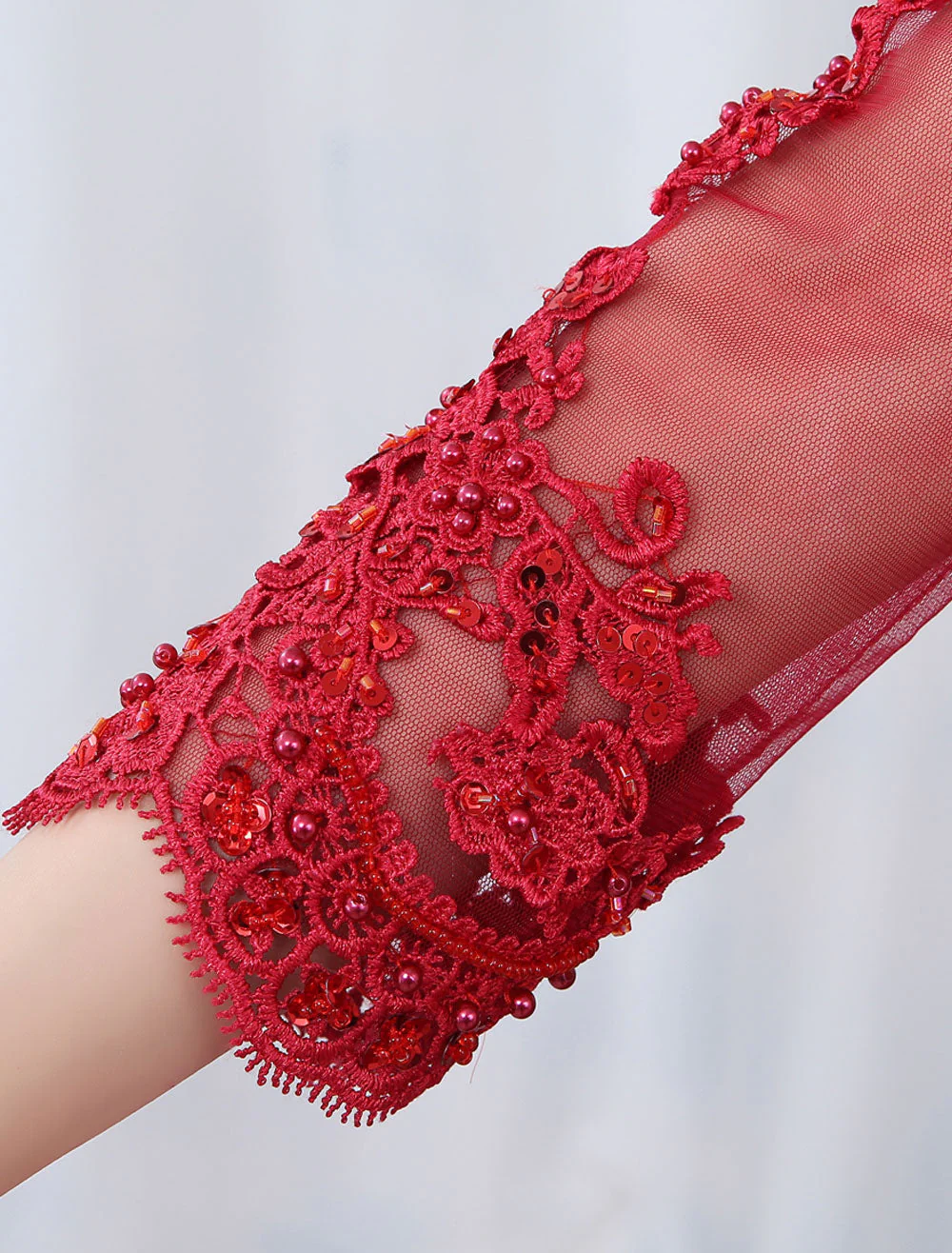Modern Burgundy Evening Dresses Long Sleeve Lace Applique Beaded Formal Gown With Train - Image 8