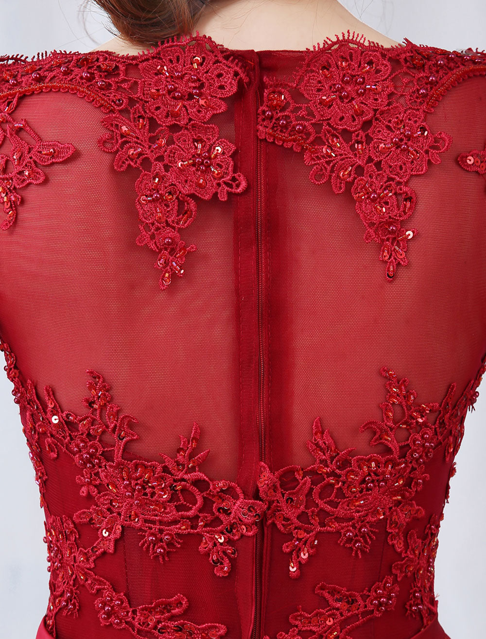 Modern Burgundy Evening Dresses Long Sleeve Lace Applique Beaded Formal Gown With Train - Image 9
