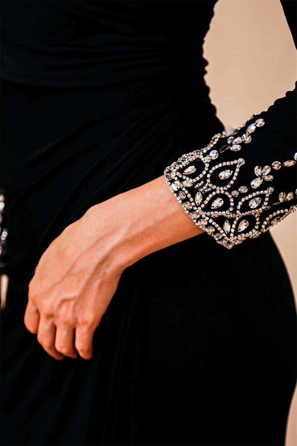 Burgundy Long sleeves Jersey Unique neckline Evening Dress - Image 9