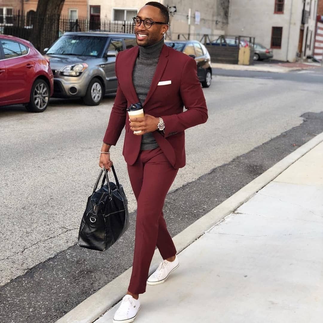 Burgundy One Button Men's Suit Slim Fit Formal Business Suit - Image 2