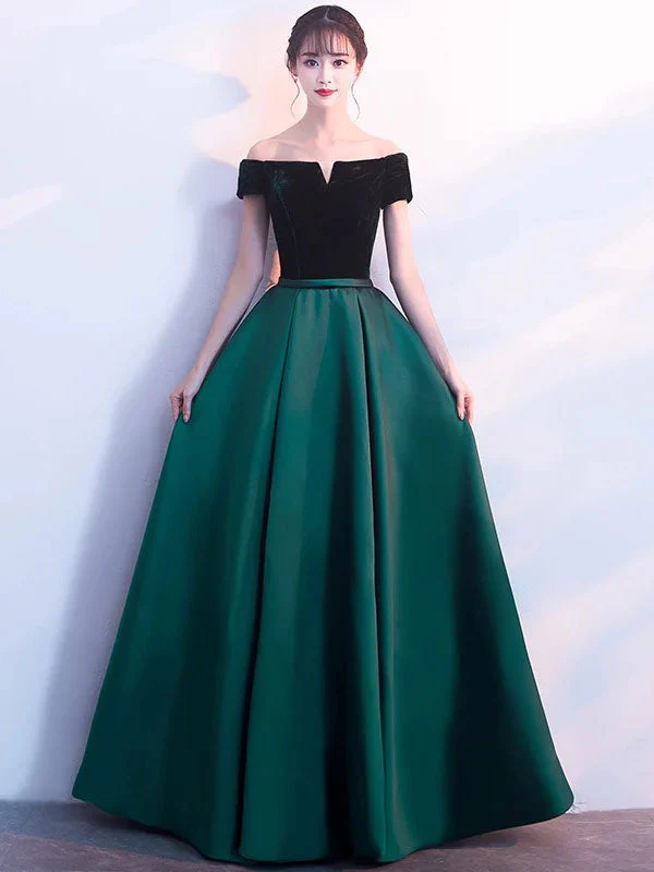 Stunning Burgundy Evening Dresses Off The Shoulder Velvet Satin Formal Dress Notched Neck Floor Length Evening Gowns - Image 6