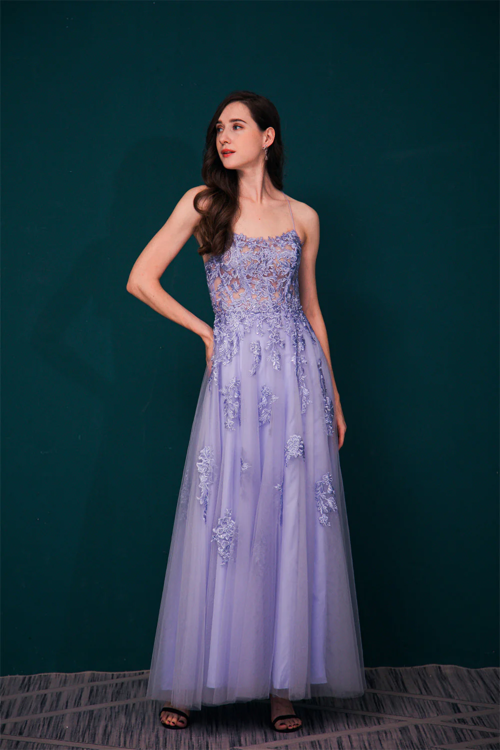 Burgundy Spaghetti Strap Lace Appliques High split Prom Dress - Image 10