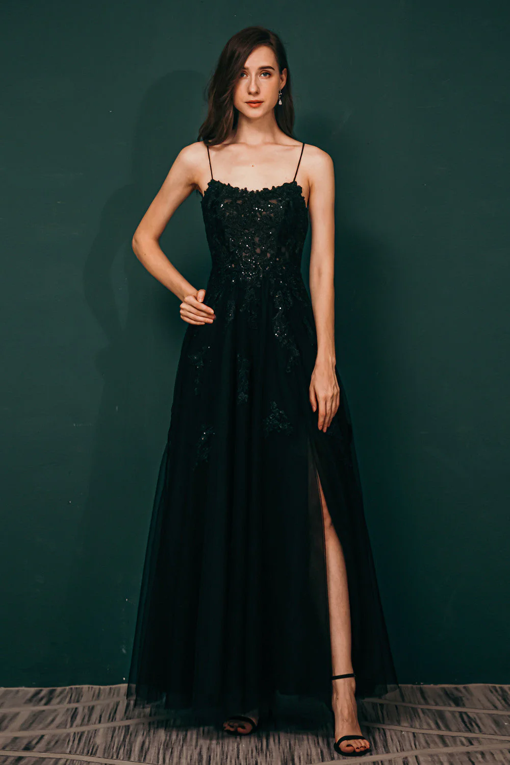 Burgundy Spaghetti Strap Lace Appliques High split Prom Dress - Image 11