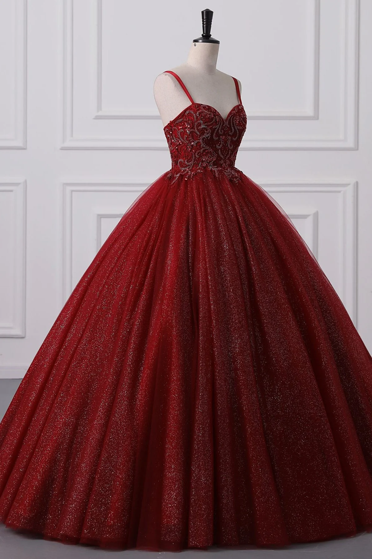 Burgundy Sweetheart Lace-up Criss Cross Straps Ball Gown Evening Dress - Image 2
