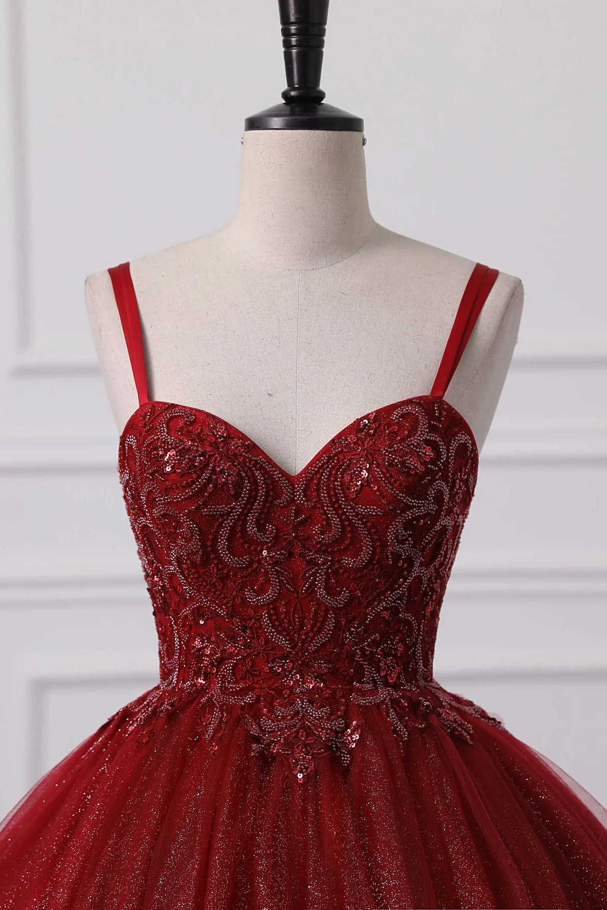 Burgundy Sweetheart Lace-up Criss Cross Straps Ball Gown Evening Dress - Image 7