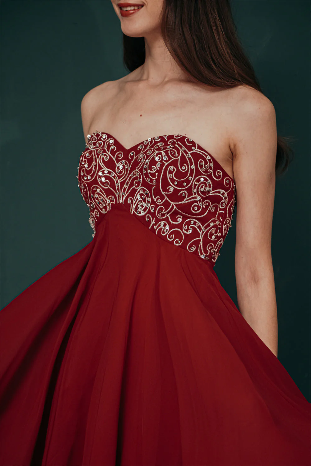 Burgundy Sweetheart Sparkle Beaded Chiffon Homecoming Dress - Image 10