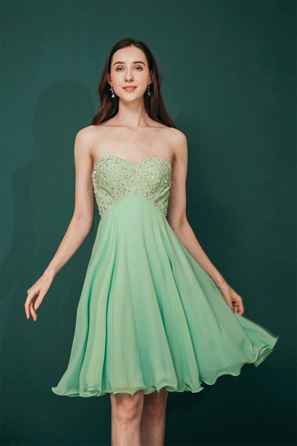 Burgundy Sweetheart Sparkle Beaded Chiffon Homecoming Dress - Image 2