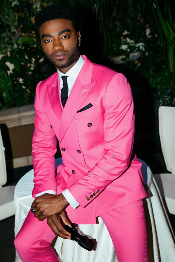 Candy Pink Peaked Lapel Double-Breasted Prom Suit - Image 2